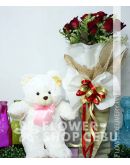 1 Dozen Red Roses with Bear