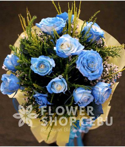 1 dozen blue roses spray (round bouquet)