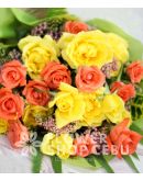 1 Dozen Yellow and 1 Dozen Peach Roses (Round Bouquet) 1 Dozen Yellow and 1 Dozen Peach Roses (Round Bouquet)