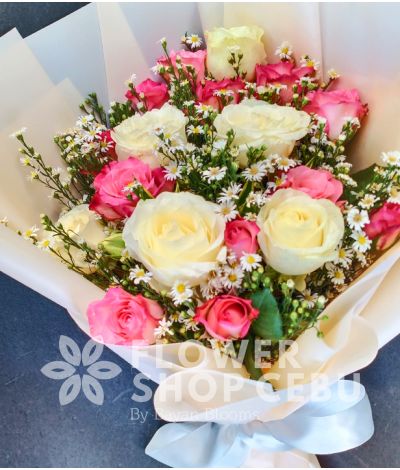1 Dozen Pink and 6 White Roses