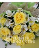 1 Dozen Yellow Roses w/ Alstroemeria (Round Bouquet) 1 Dozen Yellow Roses w/ Alstroemeria (Round Bouquet)