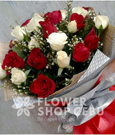 2 Dozen Mixed Red and White Roses