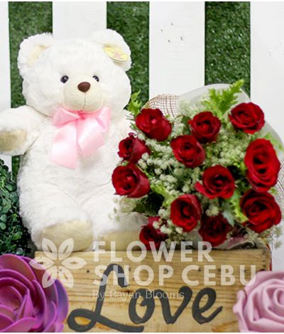 1 Dozen Red Roses with Bear