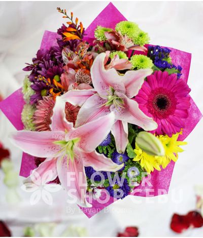 2 Stargazers with Mixed Colorful Flowers