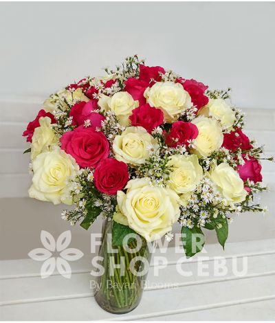 2 Dozen Red and 2 Dozen White Roses in a Vase