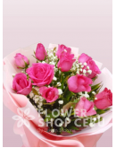 1 Dozen Pink Roses Round Bouquet