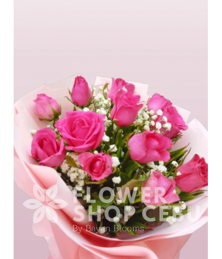 1 Dozen Pink Roses Round Bouquet