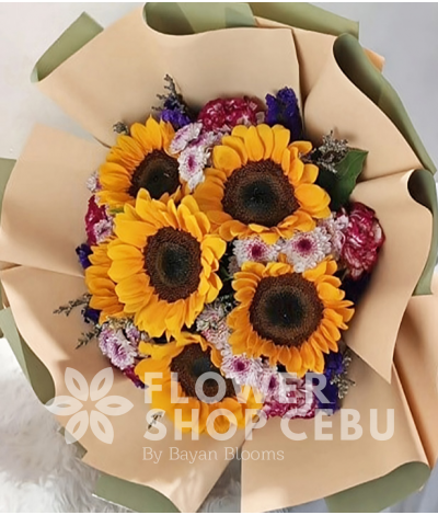 6 Sunflowers With Carnations And Mums