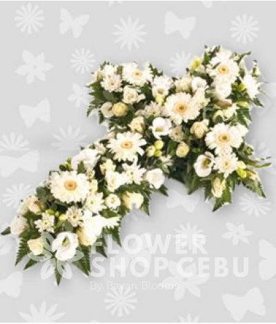 Casket Cross White Flowers